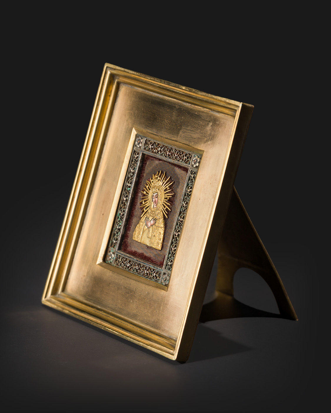 1 Icon of Our Lady of the Dawn Gate in gilded frame with enamel, 19th century