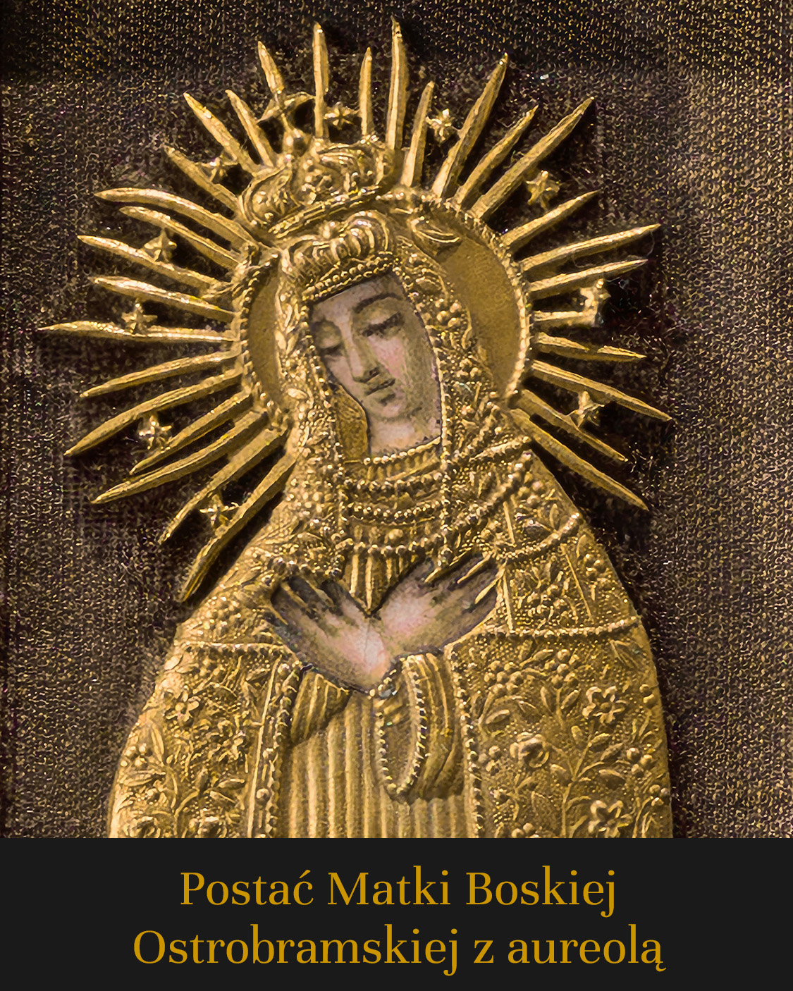 3 Icon of Our Lady of the Dawn Gate in gilded frame with enamel, 19th century