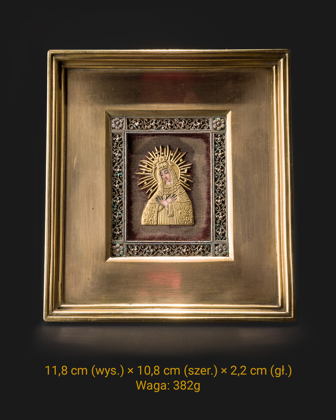 7 Icon of Our Lady of the Dawn Gate in gilded frame with enamel, 19th century